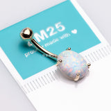 Detail View 3 of 14 Karat Gold Prong Set Fire Opal Sparkle Belly Button Ring-White Opal
