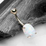 Detail View 2 of 14 Karat Gold Prong Set Fire Opal Sparkle Belly Button Ring-White Opal