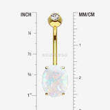 Detail View 1 of 14 Karat Gold Prong Set Fire Opal Sparkle Belly Button Ring-White Opal