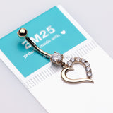 Detail View 3 of 14 Karat Gold Journey Sparkle Heart Dangle Belly Button Ring-Clear Gem