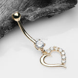 Detail View 2 of 14 Karat Gold Journey Sparkle Heart Dangle Belly Button Ring-Clear Gem
