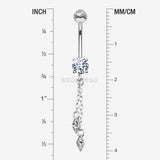 Detail View 1 of 14 Karat White Gold Double Chained Sparkle Dangle Belly Button Ring-Clear Gem