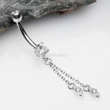 Detail View 2 of 14 Karat White Gold Double Chained Sparkle Dangle Belly Button Ring-Clear Gem
