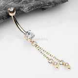 Detail View 2 of 14 Karat Gold Double Chained Sparkle Dangle Belly Button Ring-Clear Gem