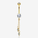 14 Karat Gold Double Chained Sparkle Dangle Belly Button Ring
