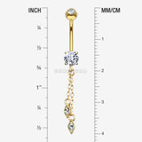 Detail View 1 of 14 Karat Gold Double Chained Sparkle Dangle Belly Button Ring-Clear Gem