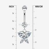 Detail View 1 of 14 Karat White Gold Grand Butterfly Marquise Sparkle Dangle Belly Button Ring-Clear Gem