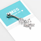 Detail View 3 of 14 Karat White Gold Grand Butterfly Marquise Sparkle Dangle Belly Button Ring-Clear Gem