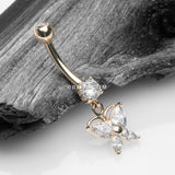 Detail View 2 of 14 Karat Gold Grand Butterfly Marquise Sparkle Dangle Belly Button Ring-Clear Gem