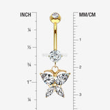 Detail View 1 of 14 Karat Gold Grand Butterfly Marquise Sparkle Dangle Belly Button Ring-Clear Gem