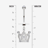 Detail View 1 of 14 Karat White Gold Majestic Crown Sparkle Dangle Belly Button Ring-Clear Gem