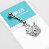 Detail View 3 of 14 Karat White Gold Majestic Crown Sparkle Dangle Belly Button Ring-Clear Gem