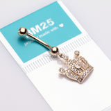 Detail View 3 of 14 Karat Gold Majestic Crown Sparkle Dangle Belly Button Ring-Clear Gem