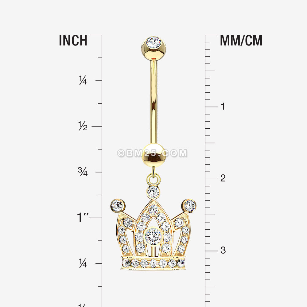 Detail View 1 of 14 Karat Gold Majestic Crown Sparkle Dangle Belly Button Ring-Clear Gem