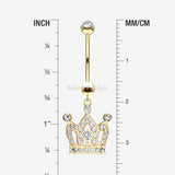 Detail View 1 of 14 Karat Gold Majestic Crown Sparkle Dangle Belly Button Ring-Clear Gem