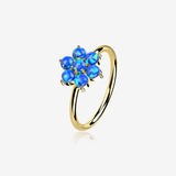 14 Karat Gold Brilliant Fire Opal Spring Flower Bendable Hoop Ring-Blue Opal