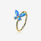 14 Karat Gold Brilliant Fire Opal Dainty Butterfly Bendable Hoop Ring