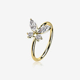 14 Karat Gold Brilliant Sparkle Dainty Butterfly Bendable Hoop Ring-Clear Gem