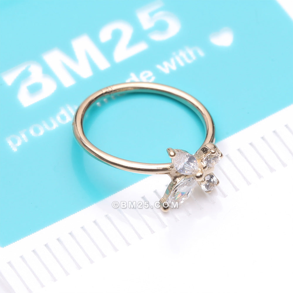 Detail View 4 of 14 Karat Gold Brilliant Sparkle Dainty Butterfly Bendable Hoop Ring-Clear Gem