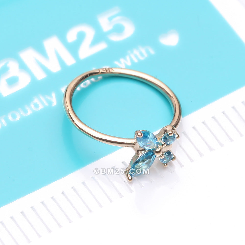 Detail View 4 of 14 Karat Gold Brilliant Sparkle Dainty Butterfly Bendable Hoop Ring-Aqua