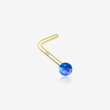 14 Karat Gold Fire Opal Ball L-Shaped Nose Ring-Blue Opal