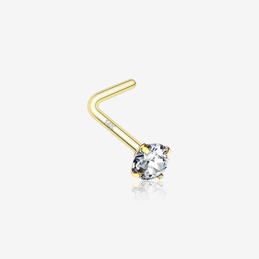 14 Karat Gold Prong Set Gem Top L-Shaped Nose Ring-Clear Gem - Gold ...