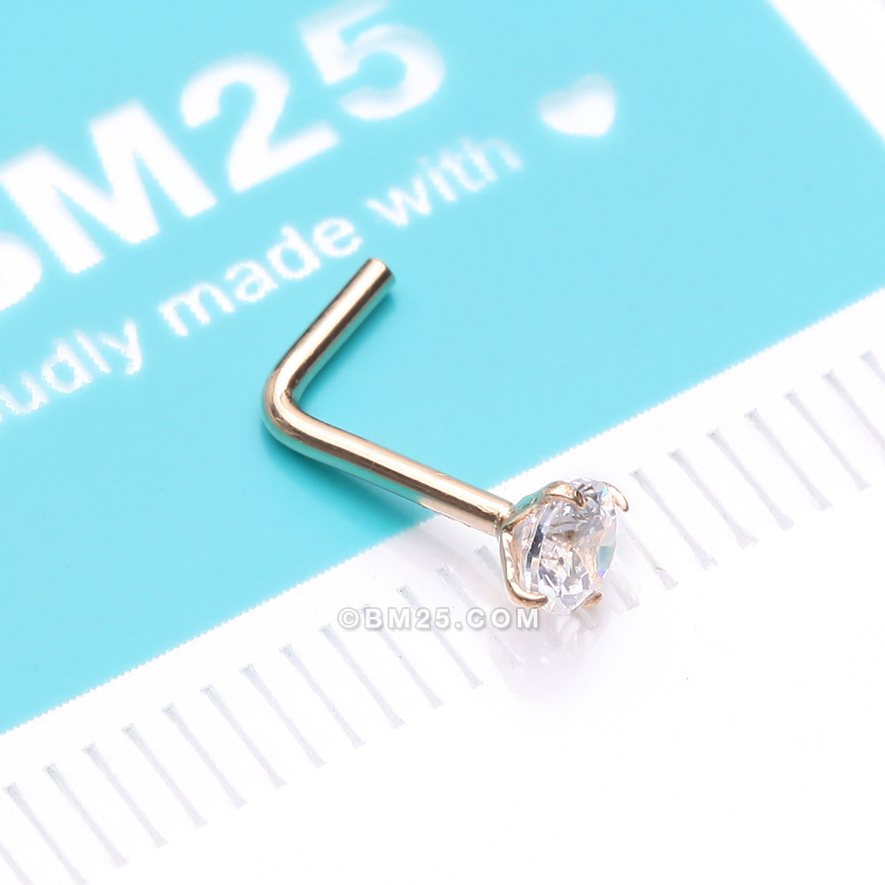 14 Karat Gold Prong Set Gem Top L-Shaped Nose Ring-Clear Gem - Gold ...