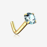 14 Karat Gold Prong Set Gem Top L-Shaped Nose Ring