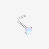 14 Karat White Gold Fire Opal Prong Set Top L-Shaped Nose Ring-White Opal