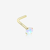 14 Karat Gold Fire Opal Prong Set Top L-Shaped Nose Ring