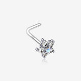 14 Karat White Gold Fire Opal Multi-Gem Sparkle Flower Top L-Shaped Nose Ring-White Opal