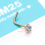 Detail View 4 of 14 Karat Gold Studded Prong Gem Sparkle L-Shaped Nose Ring-Aqua