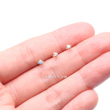 Detail View 3 of 14 Karat Gold Studded Prong Gem Sparkle L-Shaped Nose Ring-Aqua