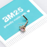 Detail View 2 of 14 Karat Gold Hollow Heart Sparkle L-Shaped Nose Ring-Pink