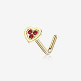 14 Karat Gold Trinity Sparkle Heart L-Shaped Nose Ring-Red