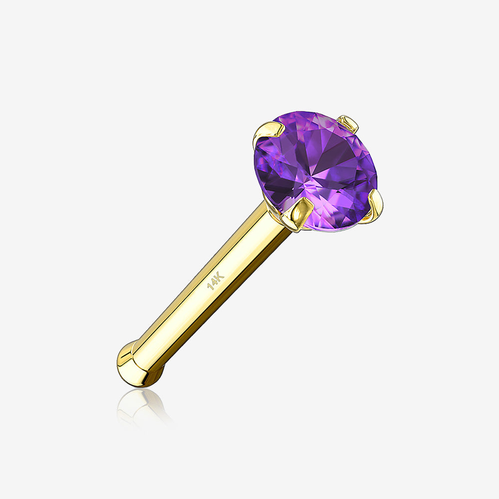 14 Karat Gold Prong Set Gem Top Nose Stud Ring-Purple