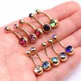 Detail View 2 of 10 Pcs of Golden Assorted Color Gem Ball Steel Belly Button Ring Package