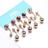 Detail View 3 of 10 Pcs of Golden Assorted Color Gem Ball Steel Belly Button Ring Package