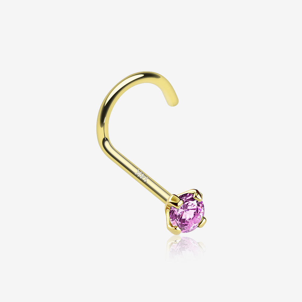 14 Karat Gold Prong Set Gem Sparkle Nose Screw Ring-Pink