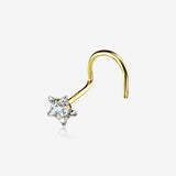 14 Karat Gold Star Prong Set Gem Sparkle Nose Screw Ring-Clear Gem
