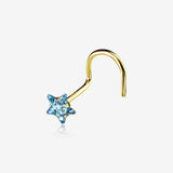 14 Karat Gold Star Prong Set Gem Sparkle Nose Screw Ring-Aqua