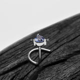 Detail View 1 of 14 Karat White Gold Heart Prong Set Gem Sparkle Nose Screw Ring-Tanzanite