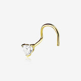 14 Karat Gold Heart Prong Set Gem Sparkle Nose Screw Ring-Clear Gem