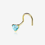 14 Karat Gold Heart Prong Set Gem Sparkle Nose Screw Ring-Aqua
