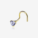 14 Karat Gold Heart Prong Set Gem Sparkle Nose Screw Ring-Tanzanite