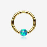 14 Karat Gold Fire Opal Ball CBR Style Bendable Hoop Ring