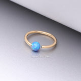 Detail View 1 of 14 Karat Gold Fire Opal Ball CBR Style Bendable Hoop Ring-Blue Opal