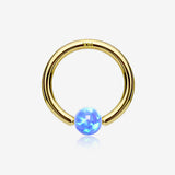 14 Karat Gold Fire Opal Ball CBR Style Bendable Hoop Ring