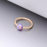 Detail View 1 of 14 Karat Gold Fire Opal Ball CBR Style Bendable Hoop Ring-Purple Opal