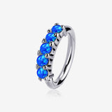 14 Karat White Gold Multi Fire Opal Crown Prong Set Bendable Hoop Ring-Blue Opal